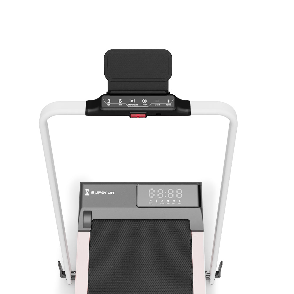 SupeRun® CT04 Foldable 2 in 1 Smart Walking Pad Treadmill with Handrail - Pink