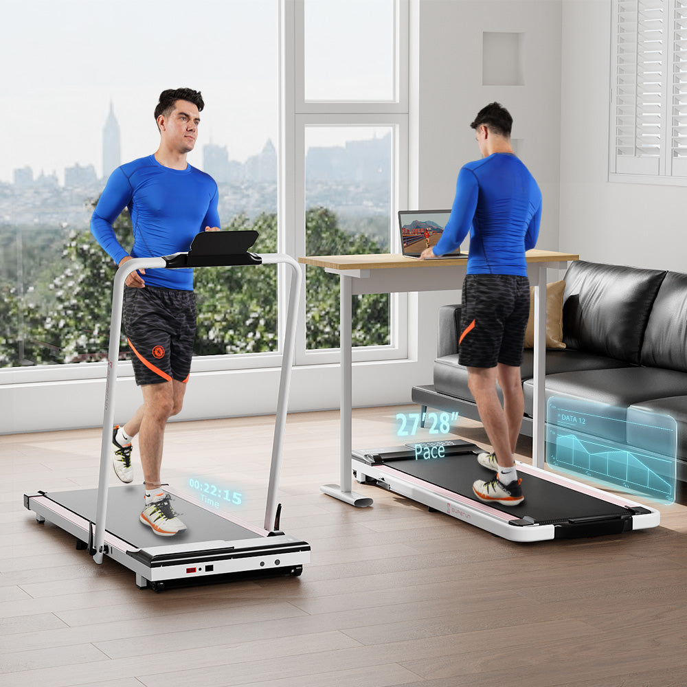 SupeRun® CT04 Foldable 2 in 1 Smart Walking Pad Treadmill with Handrail - Pink