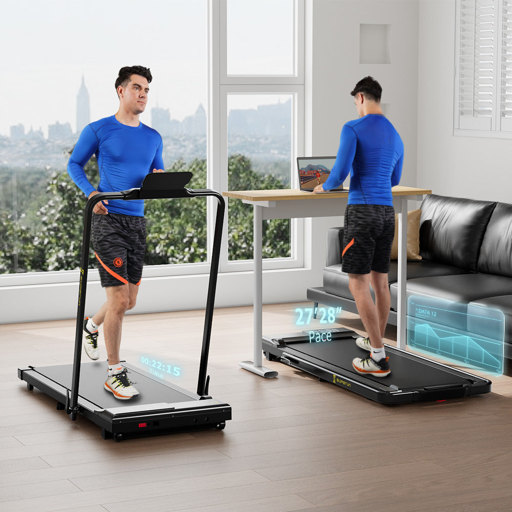 SupeRun® CT04 Foldable 2 in 1 Smart Walking Pad Treadmill with Handrail - Black