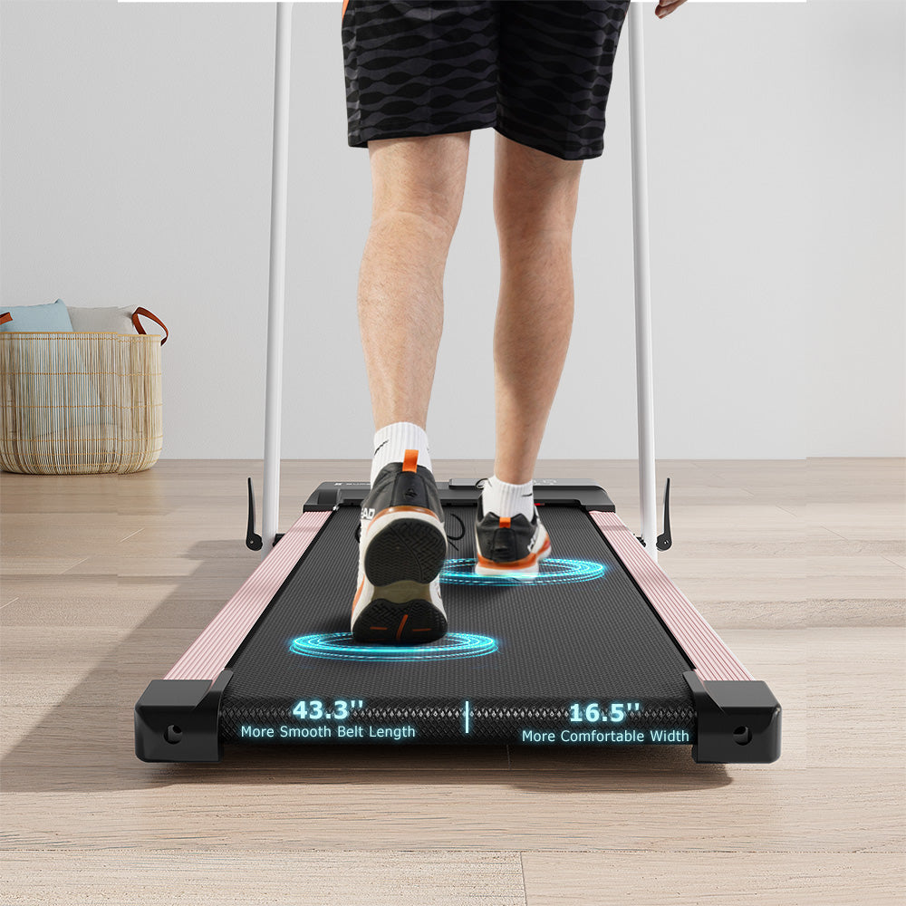 SupeRun® CT04 Foldable 2 in 1 Smart Walking Pad Treadmill with Handrail - Pink