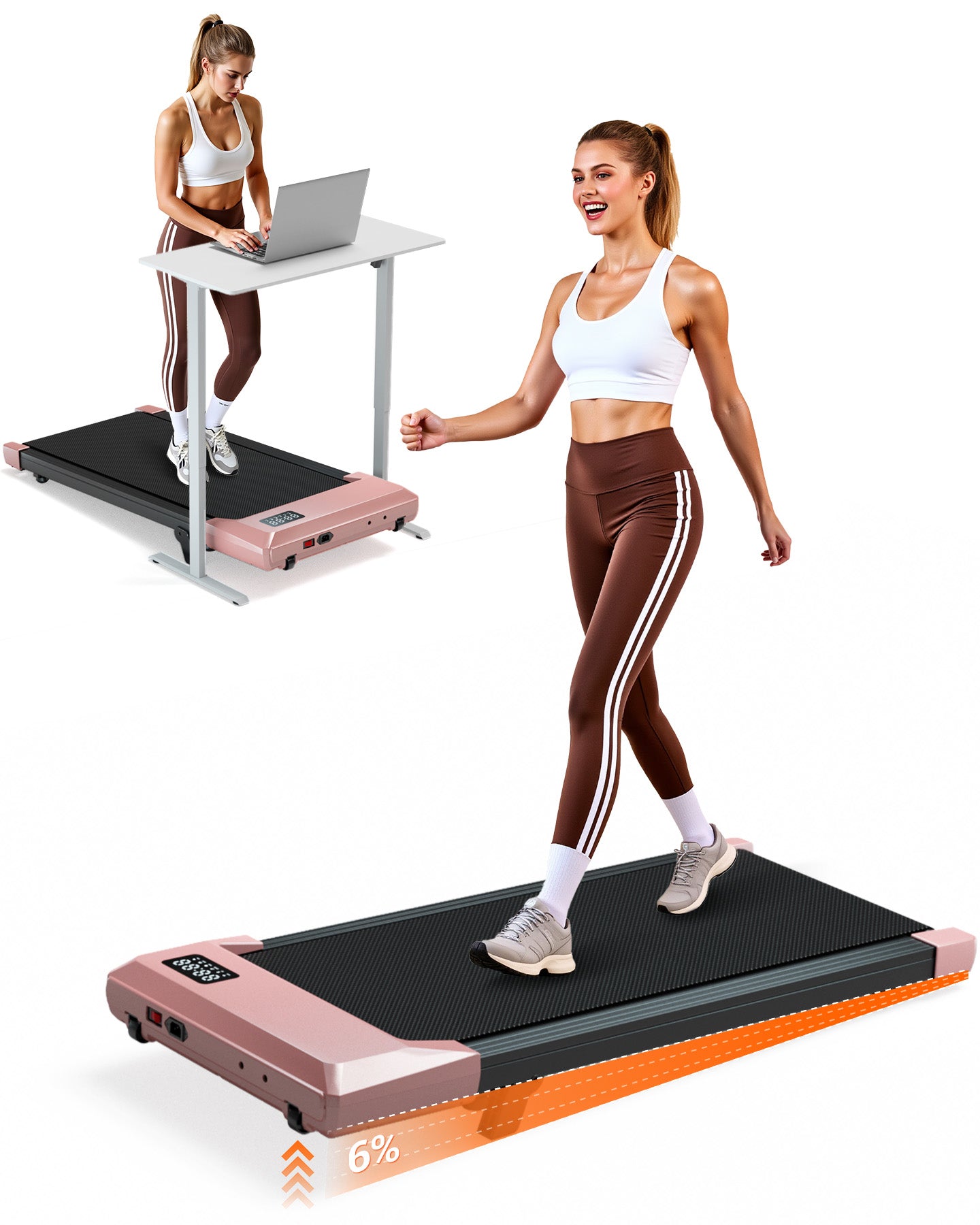 MJWW Walking Pad with 6% Incline, Under Desk Treadmill, 3 in 1 Portable Treadmill with Remote Control LED Display, 2.5 HP Quiet Walking Jogging Machine for Office Home Use, 300 Lbs Capacity(BA10-B)