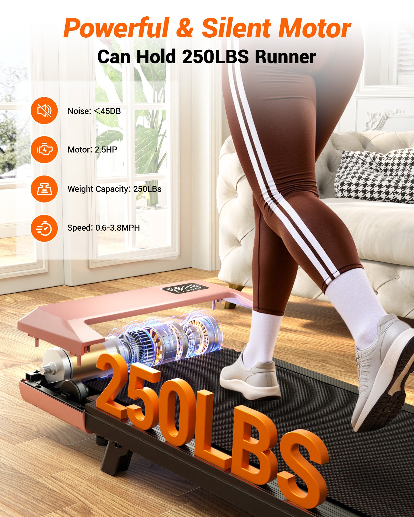 MJWW Walking Pad with 6% Incline, Under Desk Treadmill, 3 in 1 Portable Treadmill with Remote Control LED Display, 2.5 HP Quiet Walking Jogging Machine for Office Home Use, 300 Lbs Capacity(BA10-B)