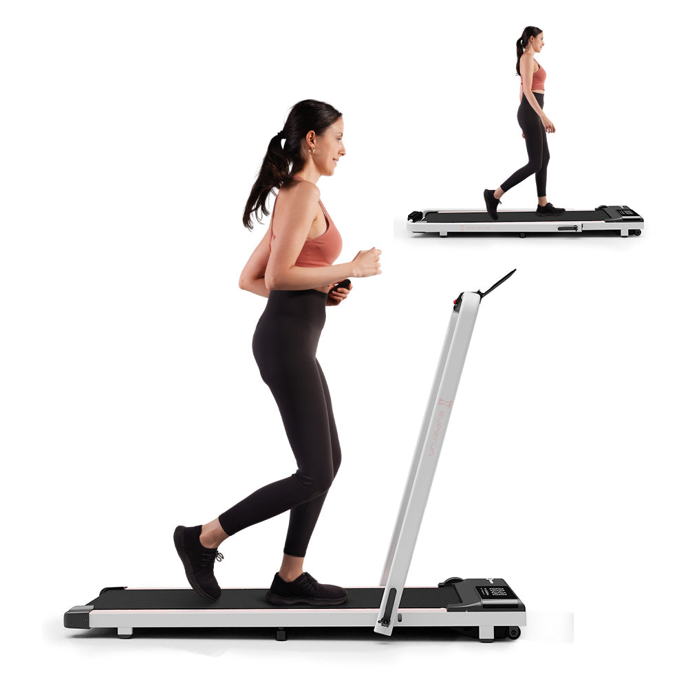 SupeRun® CT04 Foldable 2 in 1 Smart Walking Pad Treadmill with Handrail - Pink
