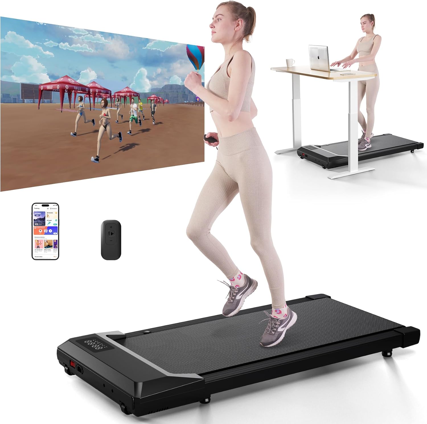 SupeRun Walking Pad, Under Desk Treadmill, in Portable Treadmill with  Remote Control LED Display, HP Quiet Walking Jogging Machine for Office 
