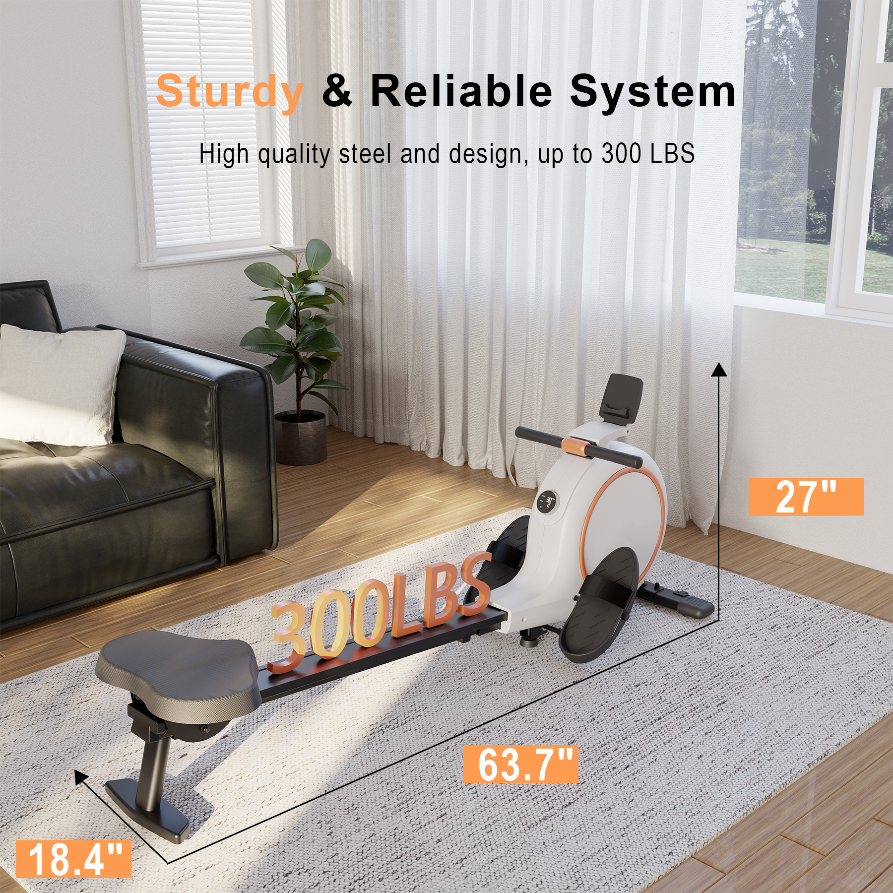 RW600 Adjustable Magnetic Resistance Long Slide Rail Smart Rowing Machine with PitPat