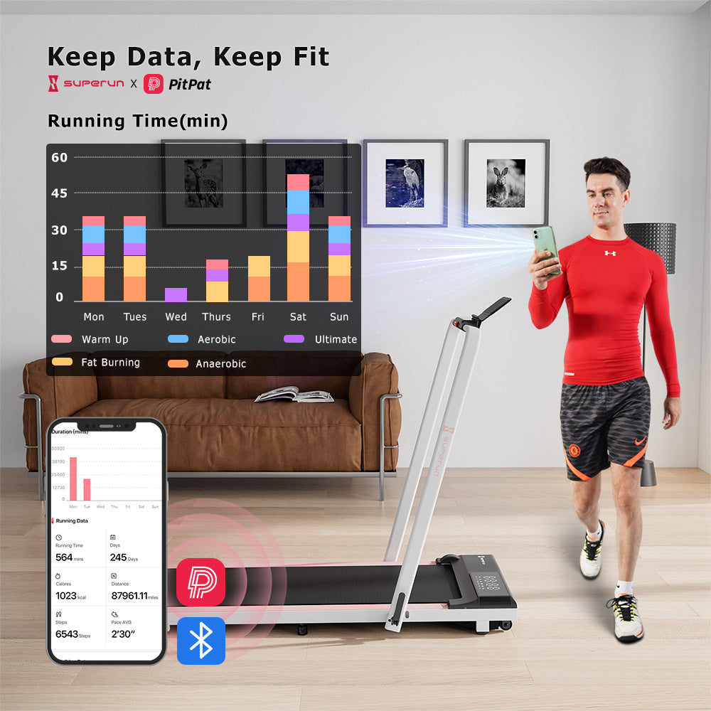 SupeRun® CT04 Foldable 2 in 1 Smart Walking Pad Treadmill with Handrail - Pink