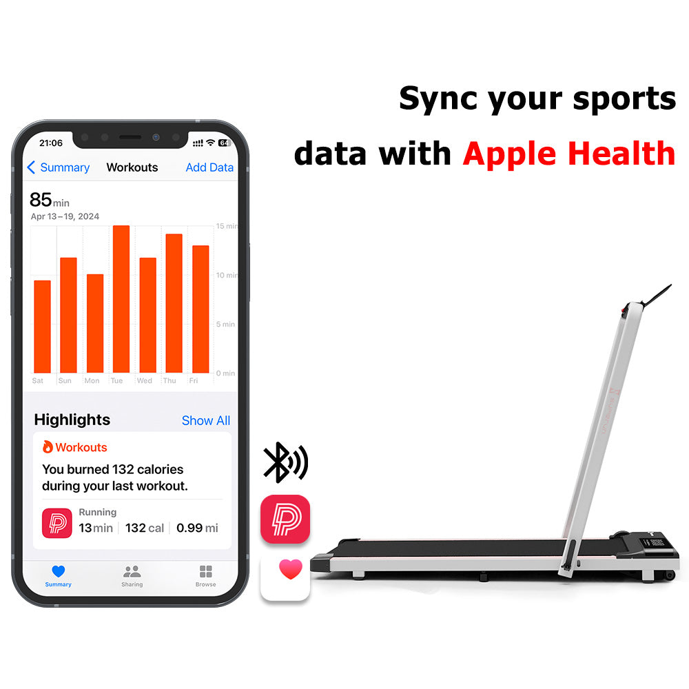 SupeRun® CT04 Foldable 2 in 1 Smart Walking Pad Treadmill with Handrail - Pink