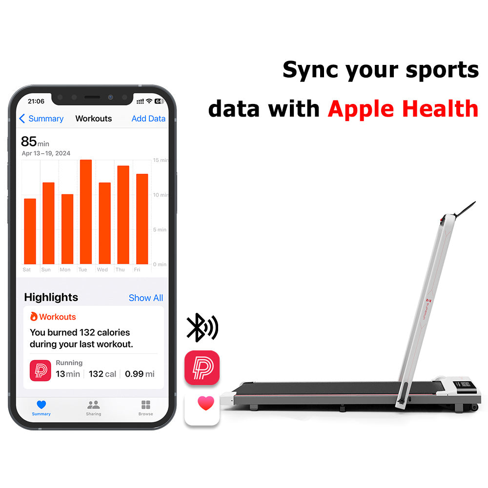 SupeRun® CT04 Foldable 2 in 1 Smart Walking Pad Treadmill with Handrail - Red