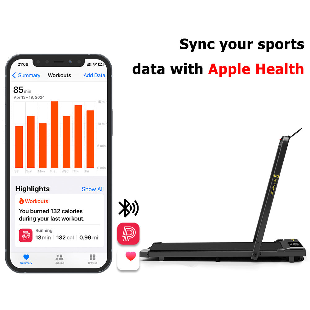 SupeRun® CT04 Foldable 2 in 1 Smart Walking Pad Treadmill with Handrail - Black