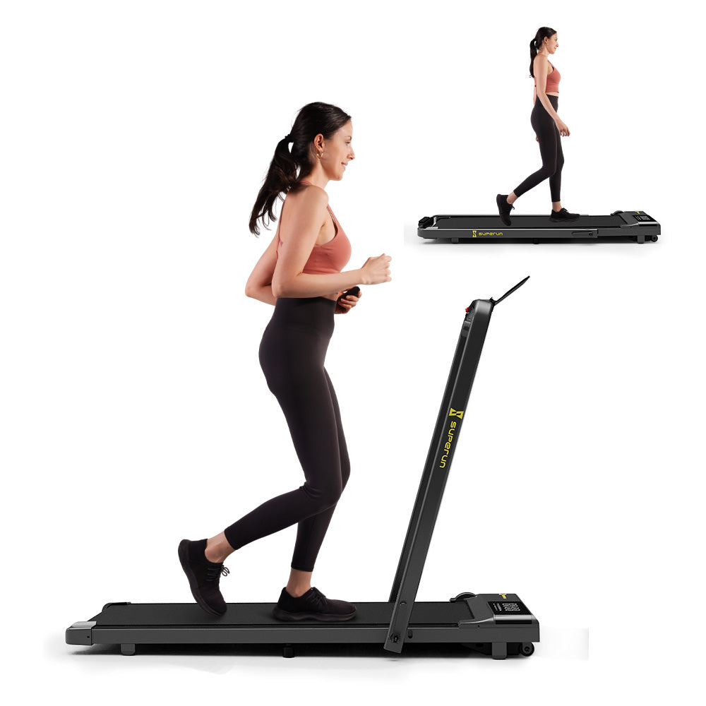 SupeRun® CT04 Foldable 2 in 1 Smart Walking Pad Treadmill with Handrail - Black