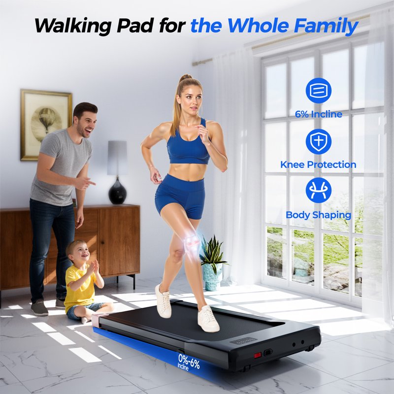 MJWW 6% Walking Pad with Incline,No-Assembly Walking pad Treadmill with APP and Remote Control,LED Display,2.5 HP Quiet Under Desk Treadmills,300 lbs Capacity（BA09-B）