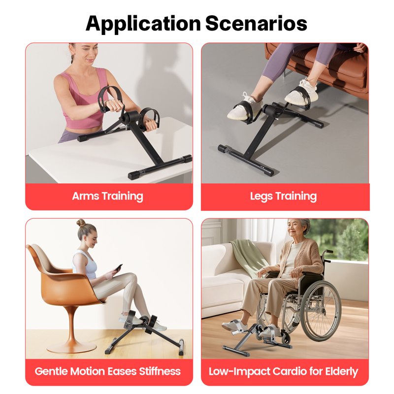 MJWW Mini Under Desk Bike Pedal Exerciser, Portable Folding Pedal Exerciser with Adjustable Resistance, Under Desk Bicycle Peddler for Arm and Leg Workout with LCD Monitor & Calorie Tracker（O1）