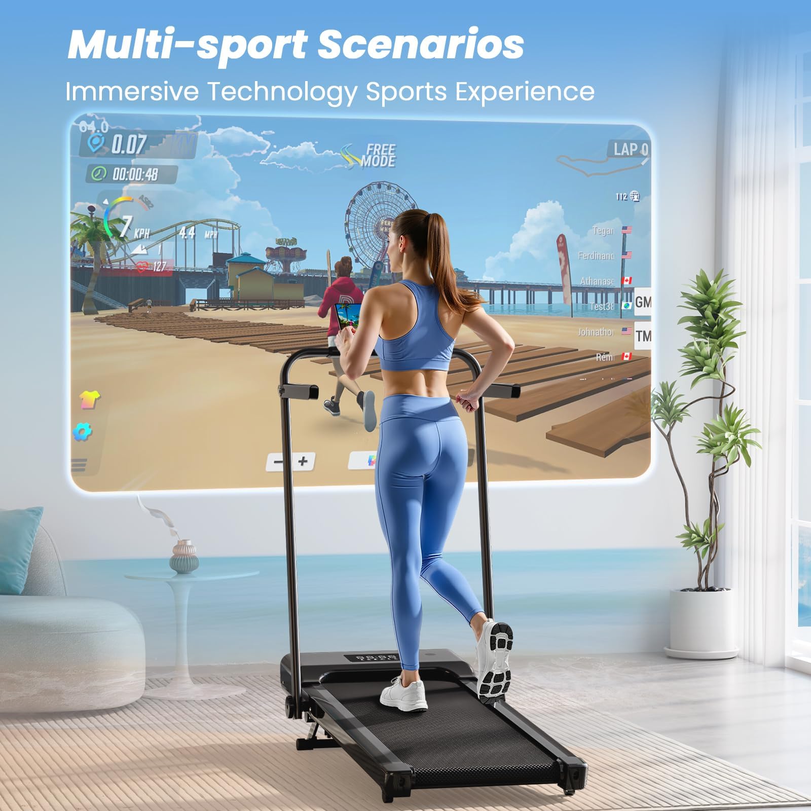 Superun® CT06 Foldable 3 in 1 Treadmill with Incline and Handle Bar（769261720705）