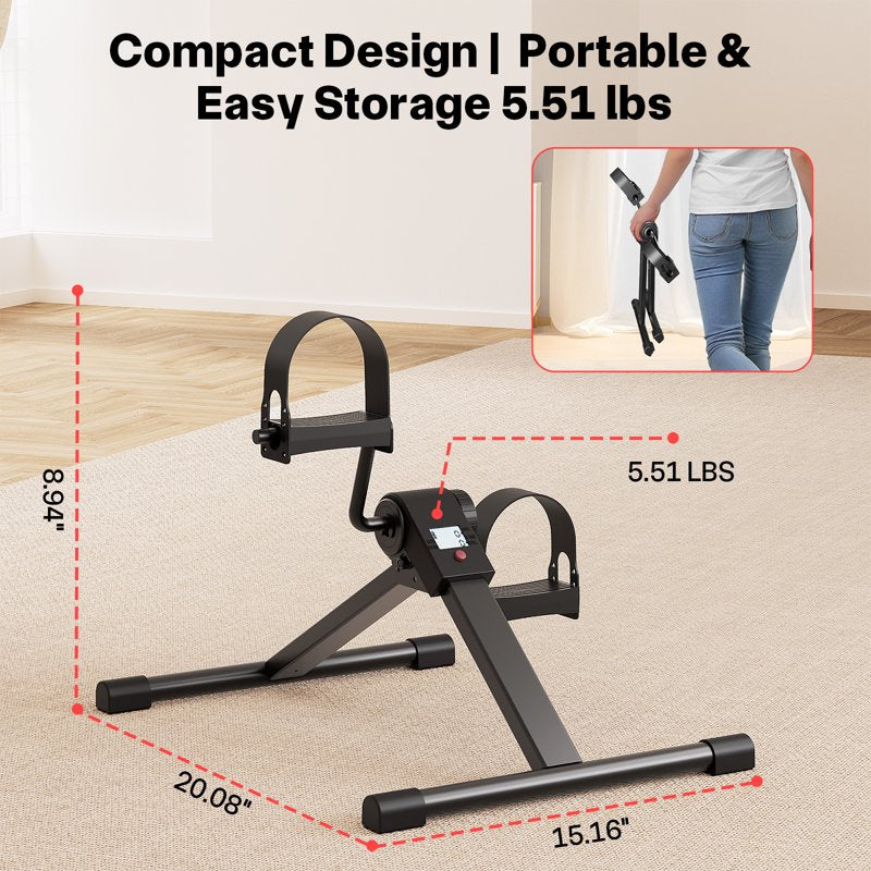 MJWW Mini Under Desk Bike Pedal Exerciser, Portable Folding Pedal Exerciser with Adjustable Resistance, Under Desk Bicycle Peddler for Arm and Leg Workout with LCD Monitor & Calorie Tracker（O1）