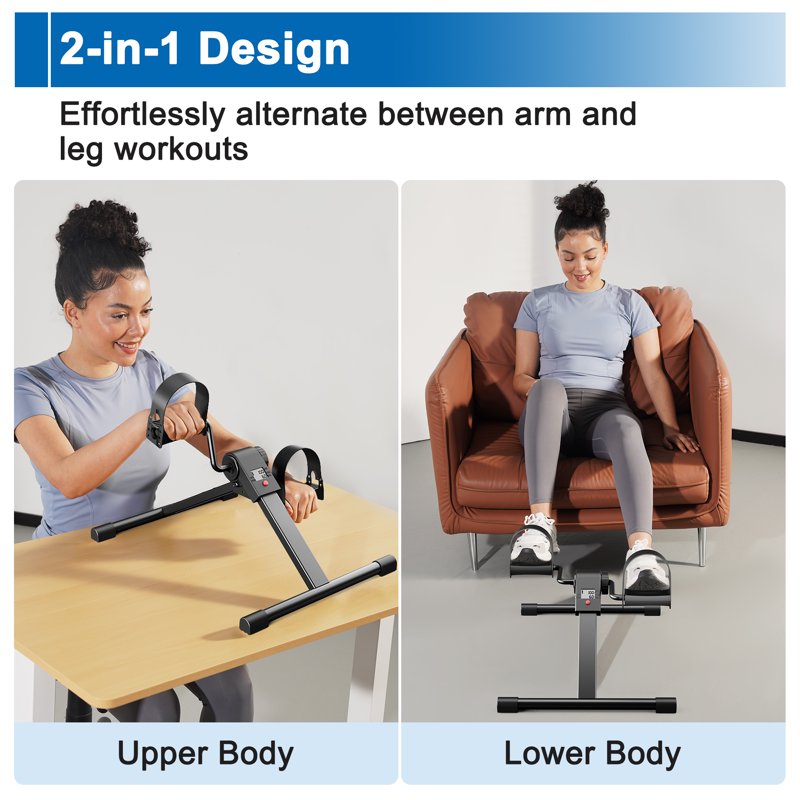 MJWW Mini Under Desk Bike Pedal Exerciser, Portable Folding Pedal Exerciser with Adjustable Resistance, Under Desk Bicycle Peddler for Arm and Leg Workout with LCD Monitor & Calorie Tracker（O1）