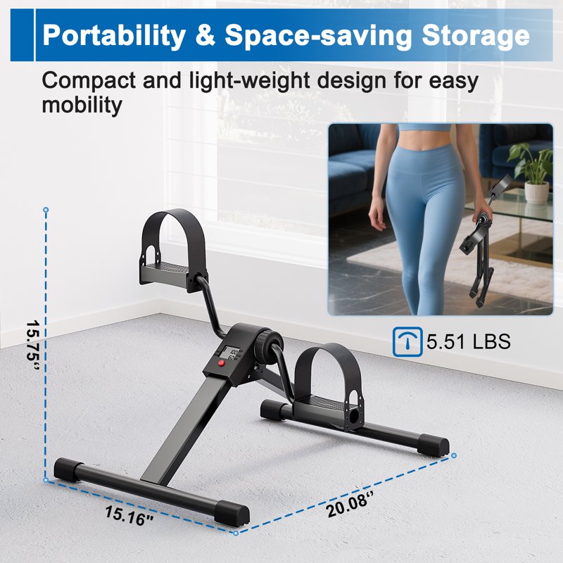 MJWW Mini Under Desk Bike Pedal Exerciser, Portable Folding Pedal Exerciser with Adjustable Resistance, Under Desk Bicycle Peddler for Arm and Leg Workout with LCD Monitor & Calorie Tracker（O1）