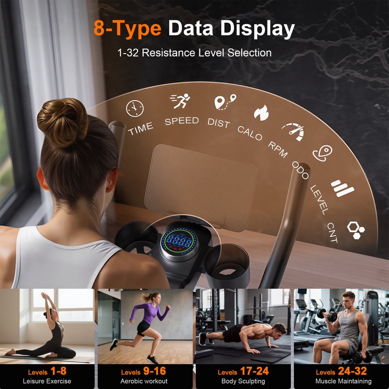 MJWW Exercise Bike-Pro, 32-Level Magnetic Resistance Stationary Bikes for Home, Low Noise 300LBS Weight Capacity Workout Cycling Bike for Home Gym, LCD Monitor, Cup Holder（S1）