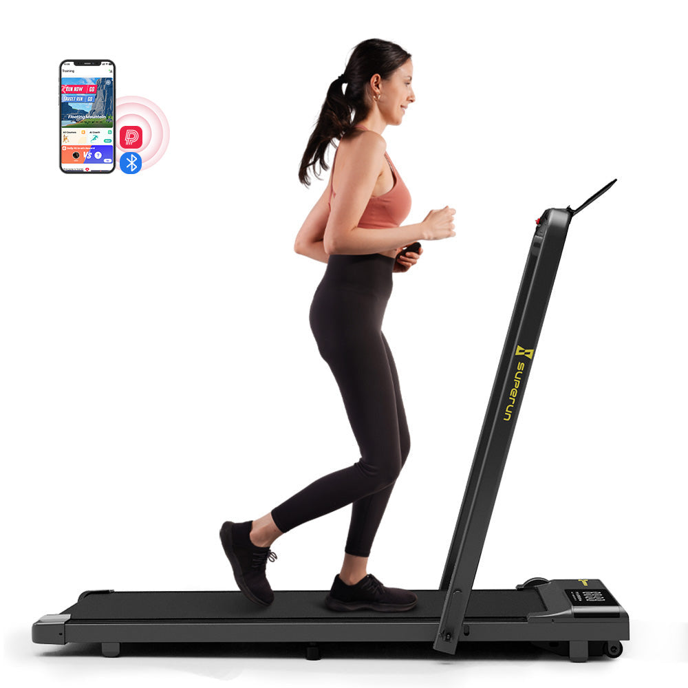 SupeRun® CT04 Foldable 2 in 1 Smart Walking Pad Treadmill with Handrail - Black