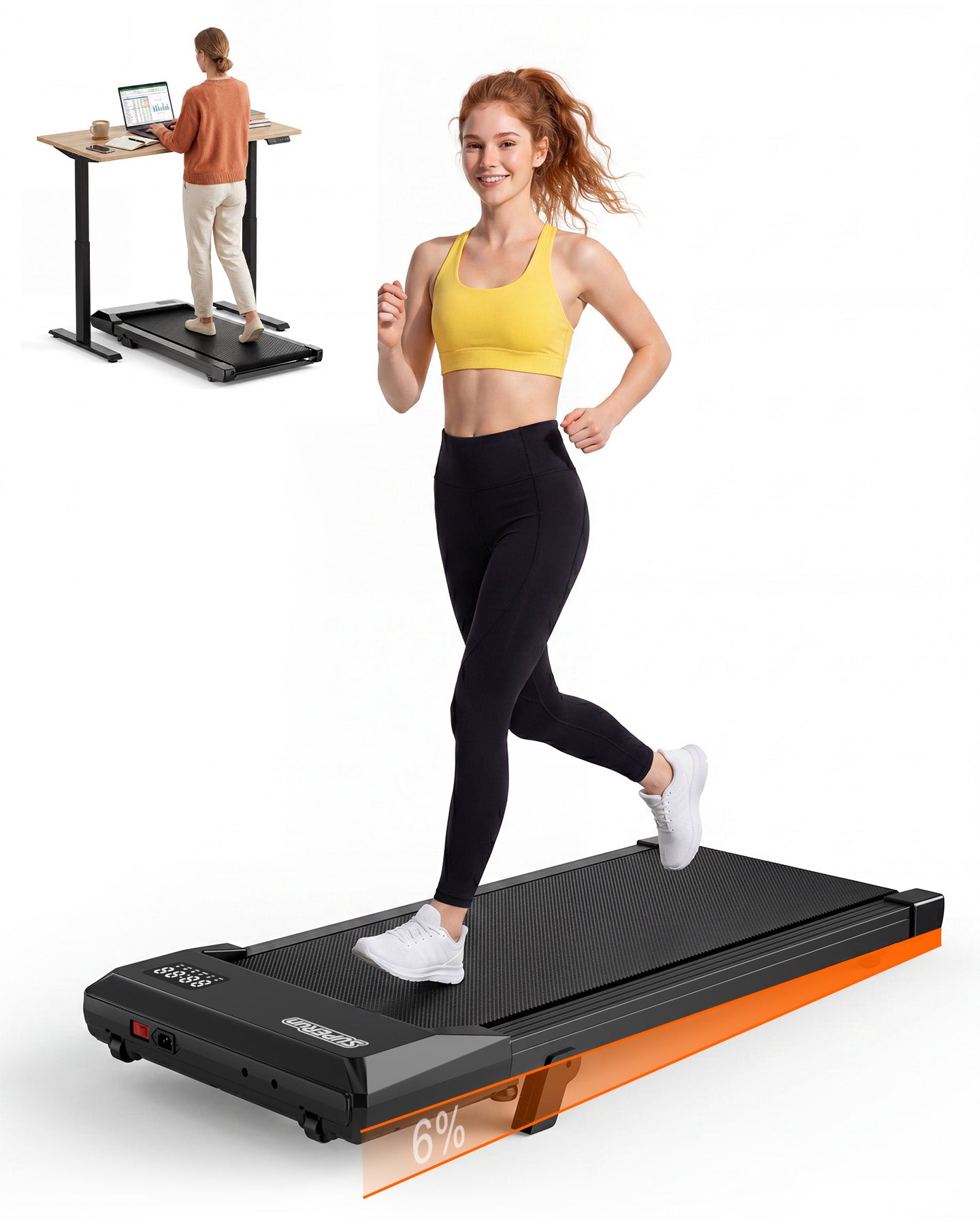 Superun Under Desk Walking Pad Treadmill – Compact Incline Home Office Fitness Walking Machine – BA16