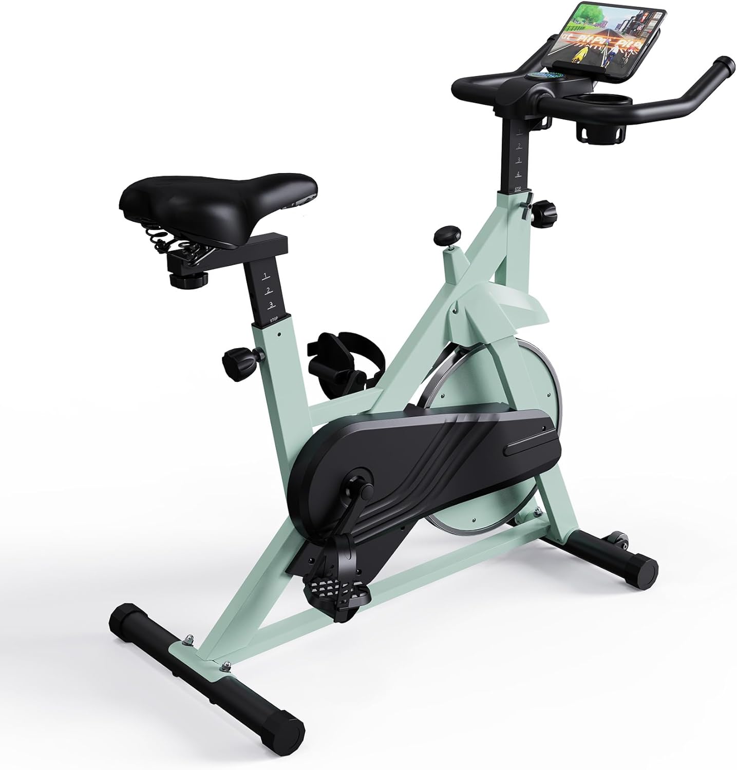 Superun Exercise Bike, Stationary Bikes for Home with Brake Pad, Low Noise Indoor Cycling Bike with 300LBS Weight Capacity, Workout Bike for Home Gym with Pad Mount LCD Monitor and Cup Holder