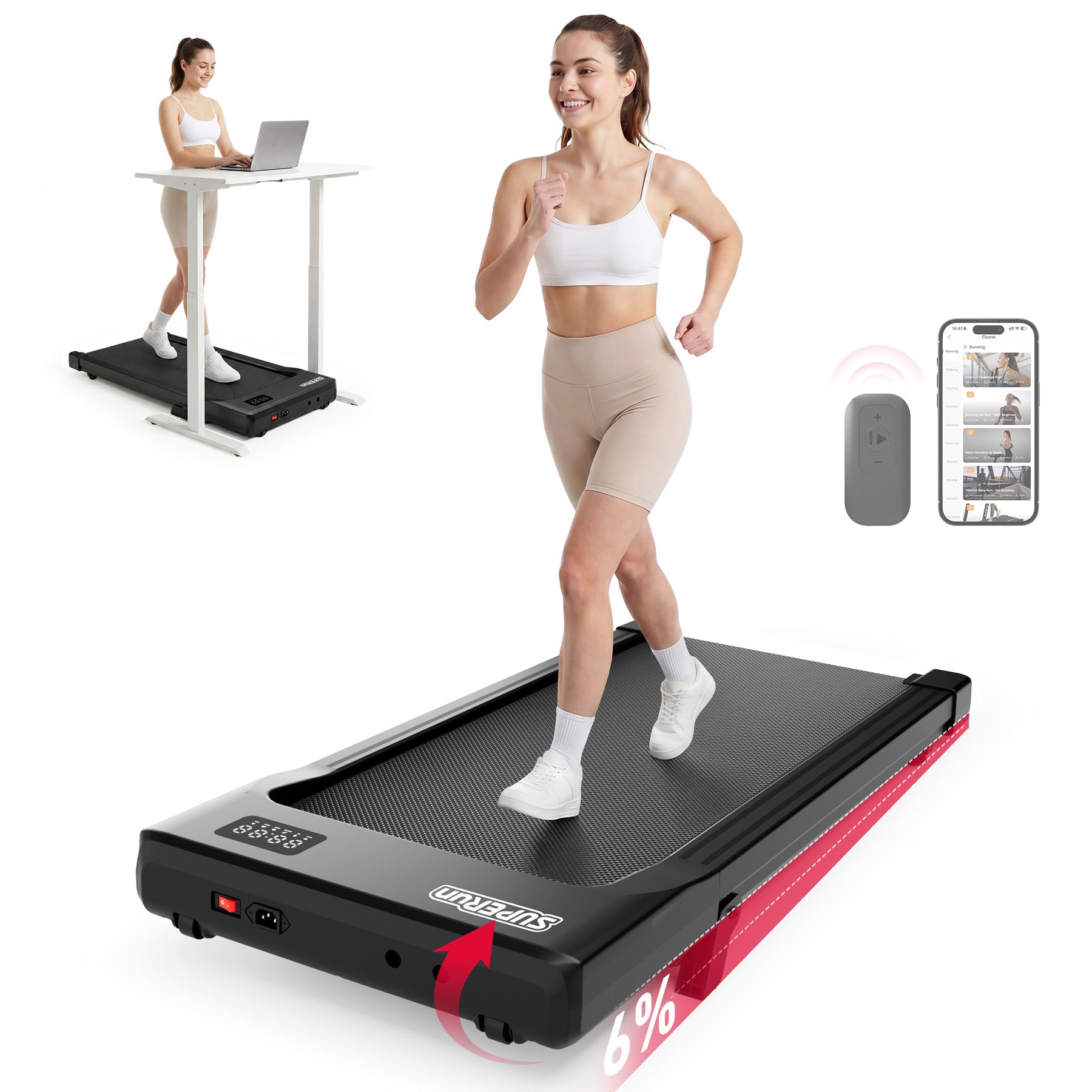 Superun Under Desk Walking Pad Treadmill – Compact Incline Home Office Fitness Walking Machine – BA09