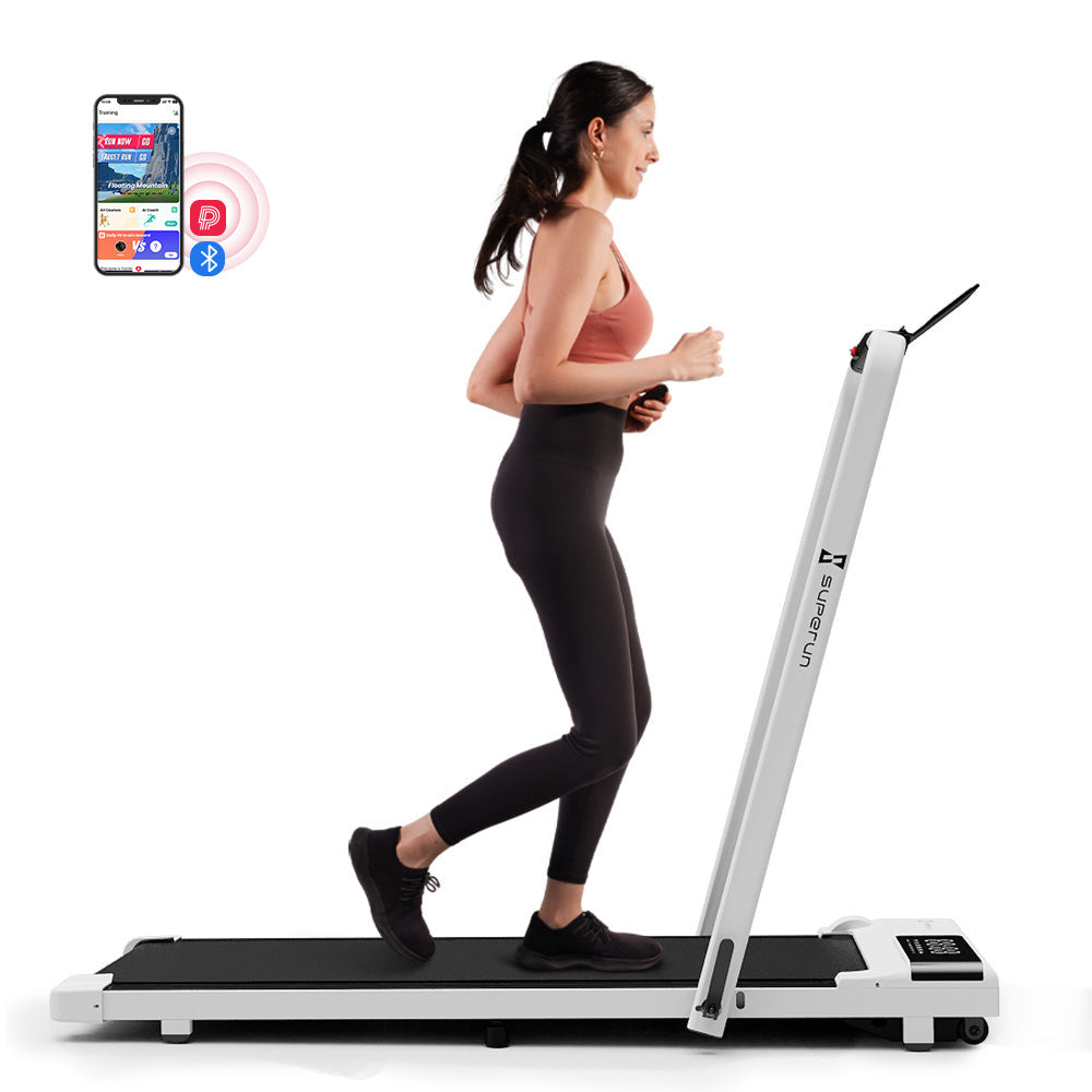 SupeRun® CT04 Foldable 2 in 1 Smart Walking Pad Treadmill with Handrail - White