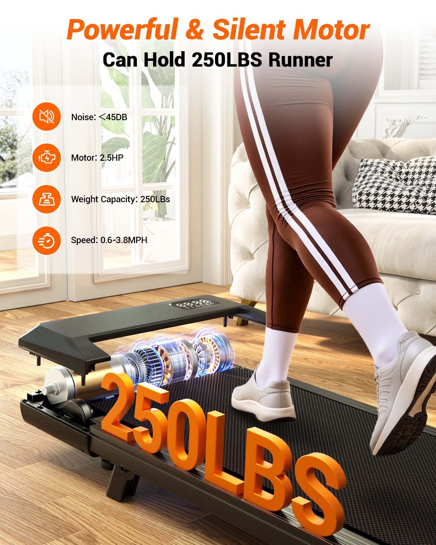 MJWW Walking Pad with 6% Incline, Under Desk Treadmill, 3 in 1 Portable Treadmill with Remote Control LED Display, 2.5 HP Quiet Walking Jogging Machine for Office Home Use, 300 Lbs Capacity（BA10-B）