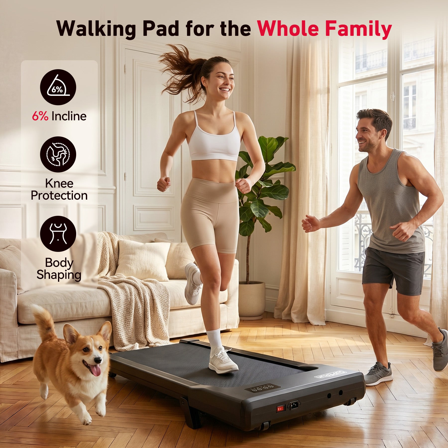 Superun Under Desk Walking Pad Treadmill – Compact Incline Home Office Fitness Walking Machine – BA09