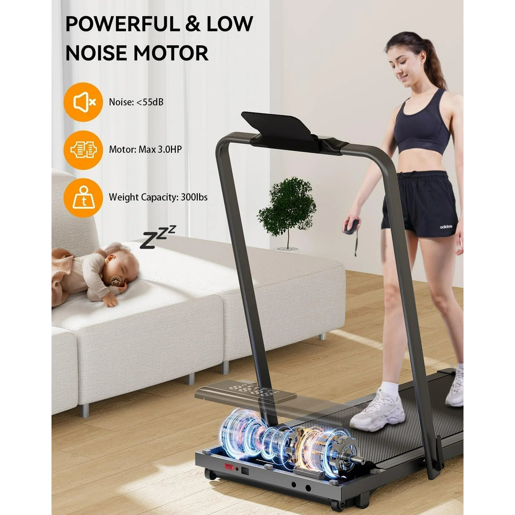 MJWW Folding Treadmill for Home,3 in 1 Under Desk Treadmill for Home&Office,Speed Range 7.5mph,300lbs Weight Capacity（CT05）