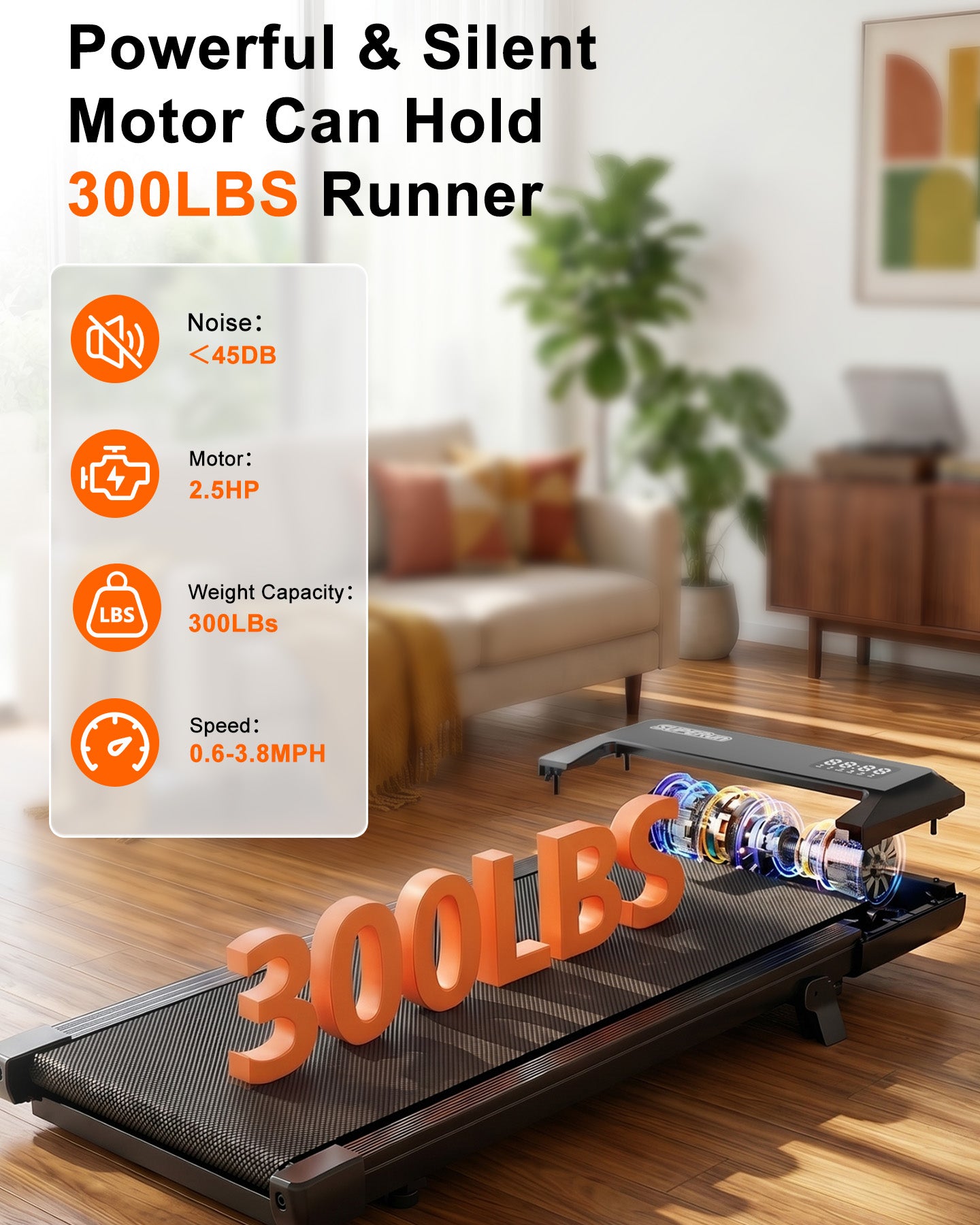 Superun Under Desk Walking Pad Treadmill – Compact Incline Home Office Fitness Walking Machine – BA16