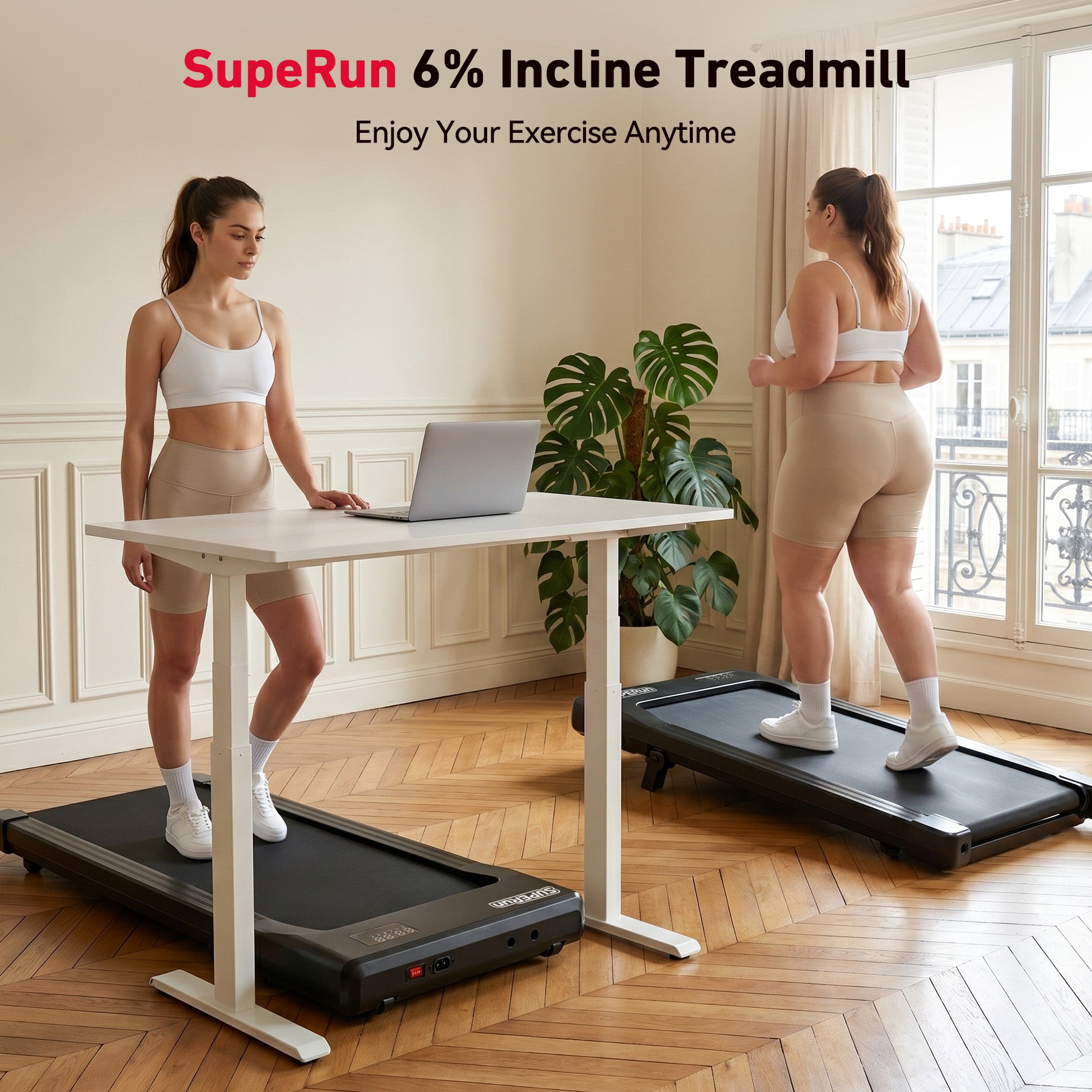 Superun Under Desk Walking Pad Treadmill – Compact Incline Home Office Fitness Walking Machine – BA09