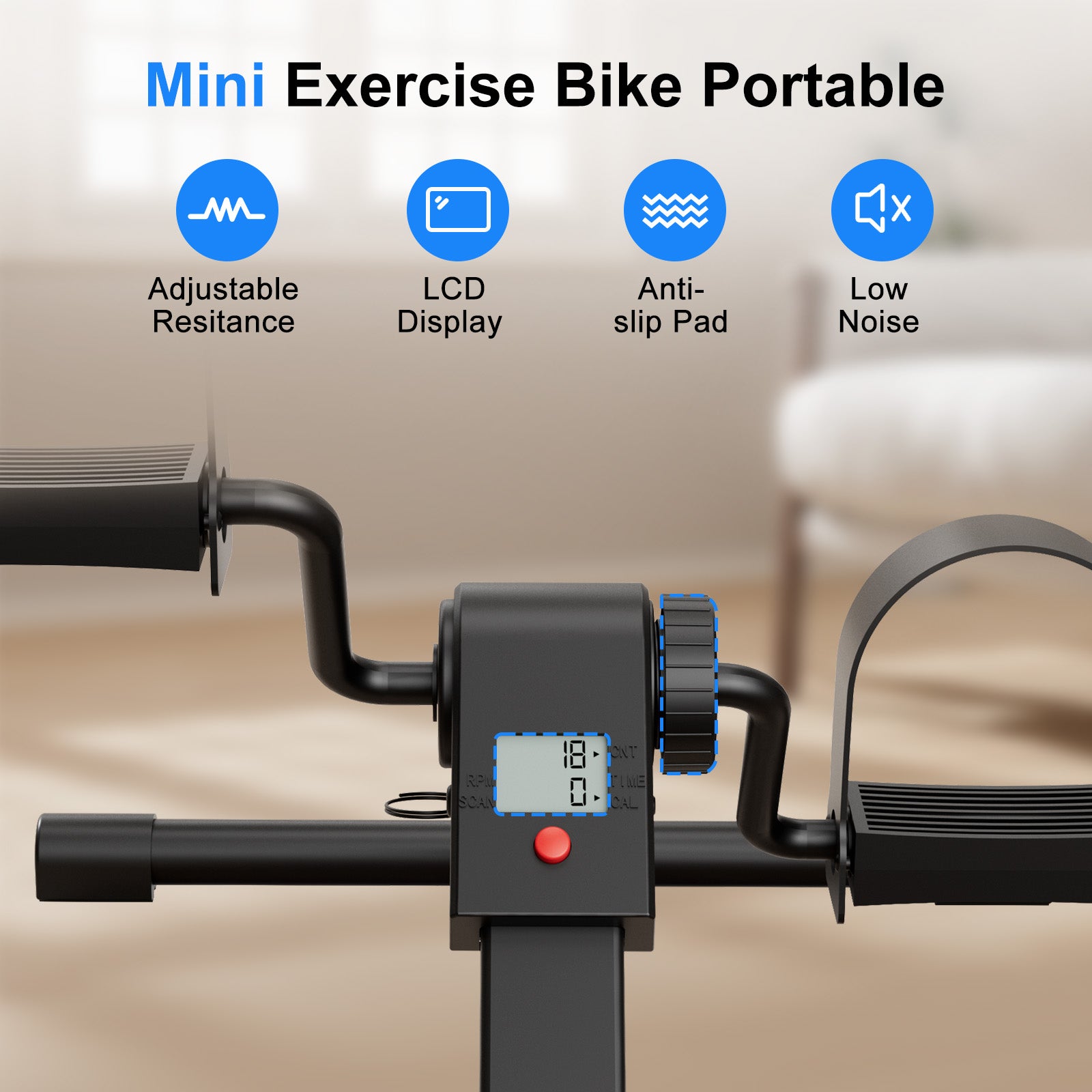 Pedal Exerciser Under Desk Bike, Mini Exercise Bike for Arm & Leg Workout, Portable Under Desk Cycle with Adjustable Resistance, Foot Exercise Machine with LCD Monitor & Calorie Tracker