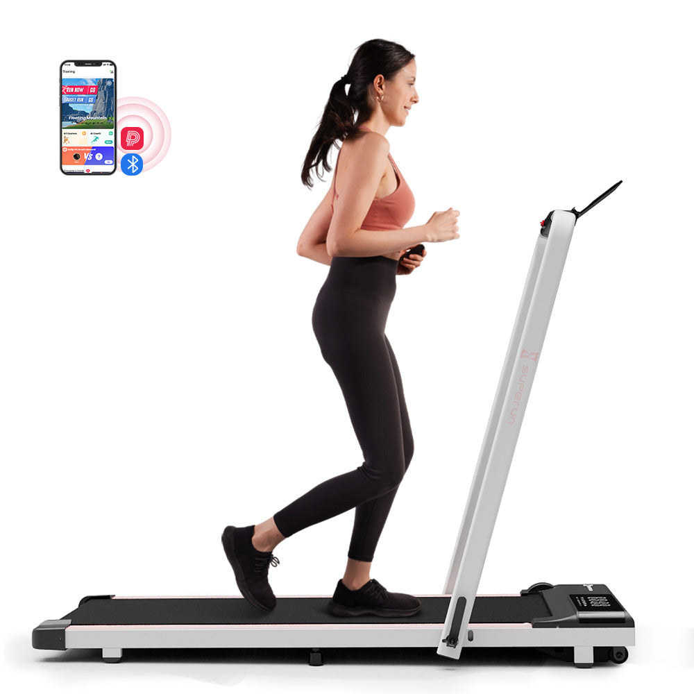 SupeRun® CT04 Foldable 2 in 1 Smart Walking Pad Treadmill with Handrail - Pink