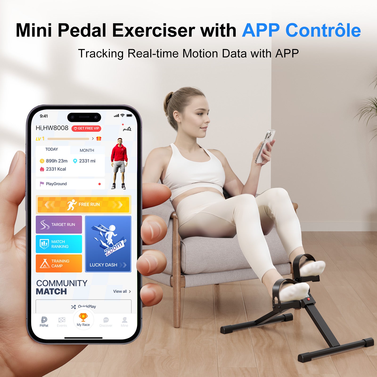 Pedal Exerciser Under Desk Bike, Mini Exercise Bike for Arm & Leg Workout, Portable Under Desk Cycle with Adjustable Resistance, Foot Exercise Machine with LCD Monitor & Calorie Tracker