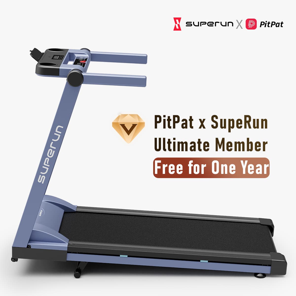 SupeRun® AS02 Inclined Foldable Smart 10 MPH Online Racing Treadmill Light Blue