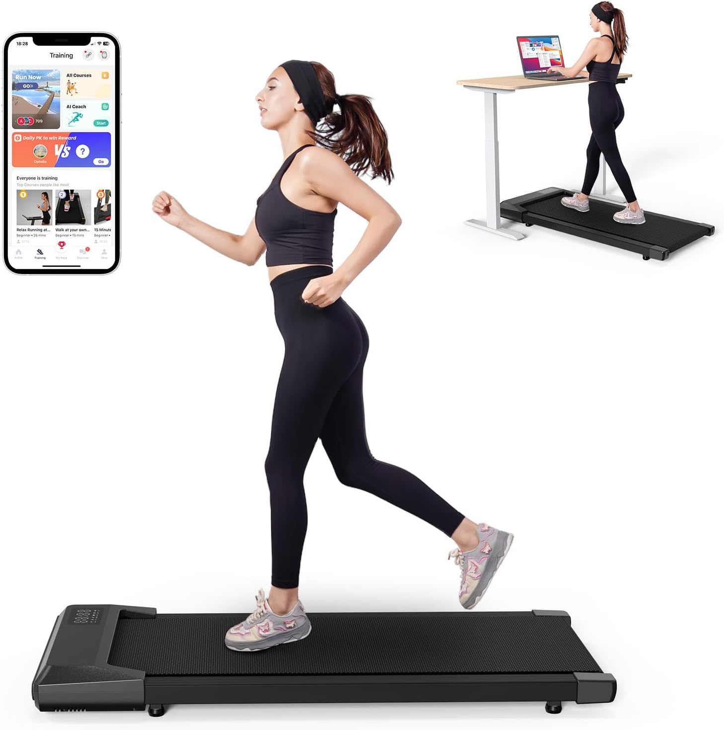 SupeRun Walking Pad, Under Desk Treadmill, 3 in 1 Portable Treadmill with Remote Control LED Display, 2.5 HP Quiet Walking Jogging Machine for Office Home Use, 300 Lbs Capacity