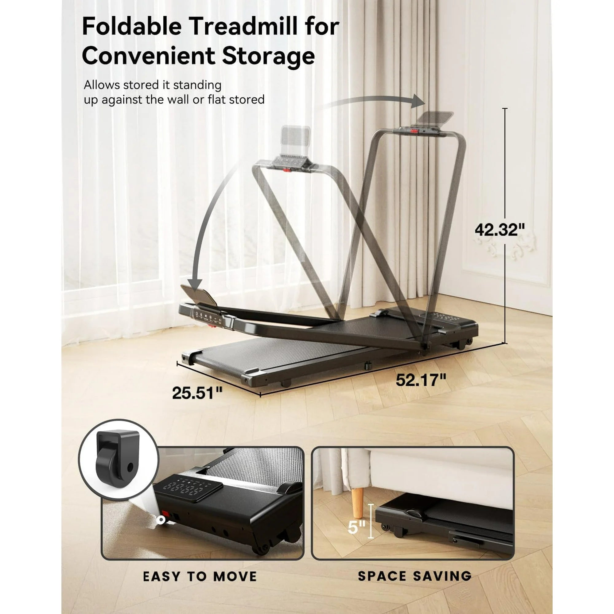 MJWW Folding Treadmill for Home,3 in 1 Under Desk Treadmill for Home&Office,Speed Range 7.5mph,300lbs Weight Capacity（CT05）