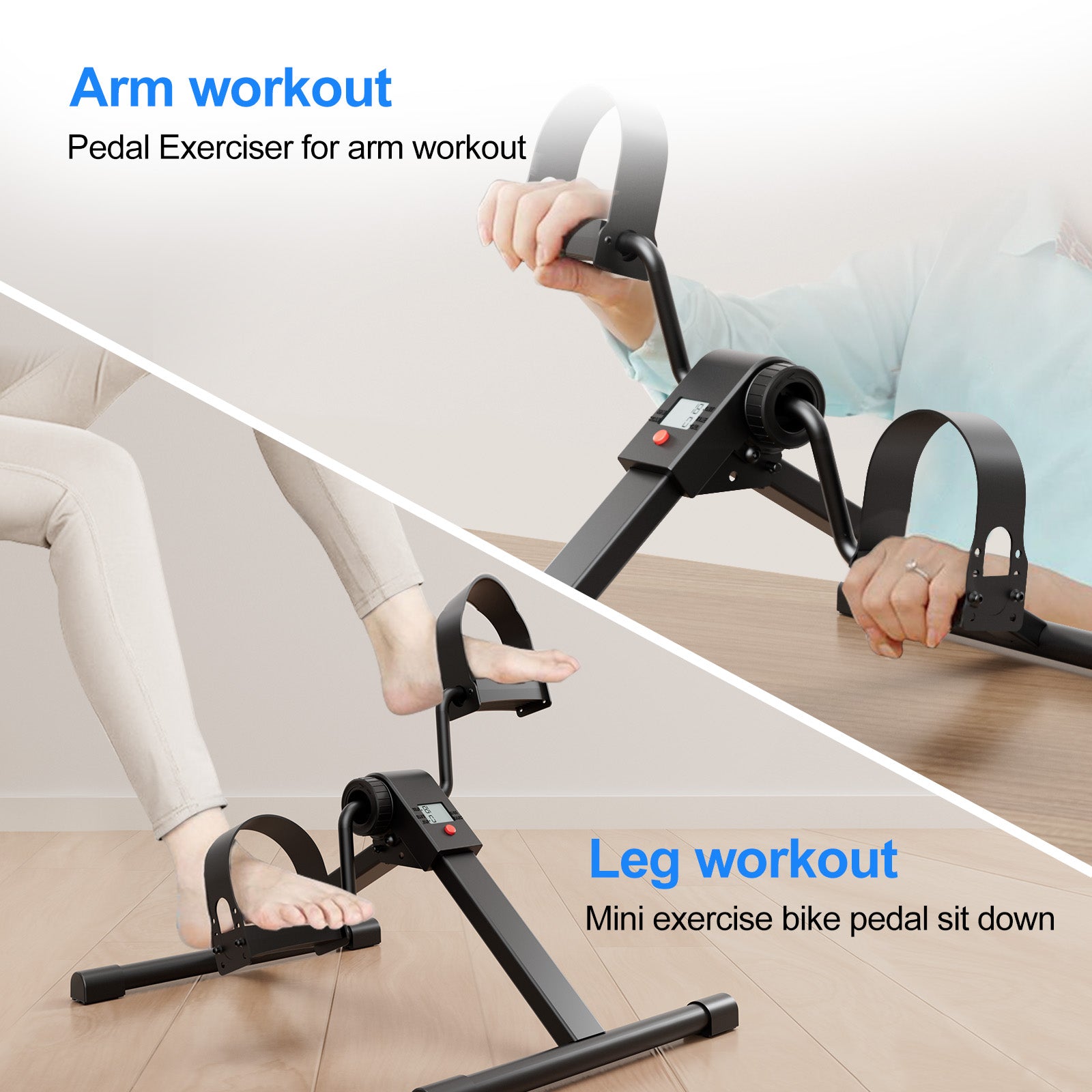 Pedal Exerciser Under Desk Bike, Mini Exercise Bike for Arm & Leg Workout, Portable Under Desk Cycle with Adjustable Resistance, Foot Exercise Machine with LCD Monitor & Calorie Tracker