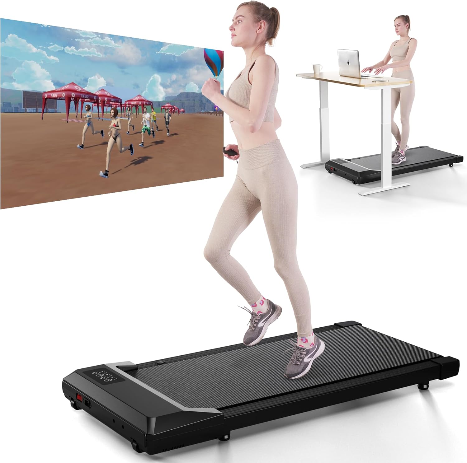 SupeRun Walking Pad, Under Desk Treadmill, 3 in 1 Portable Treadmill with Remote Control LED Display, 2.5 HP Quiet Walking Jogging Machine for Office Home Use, 250 Lbs Capacity