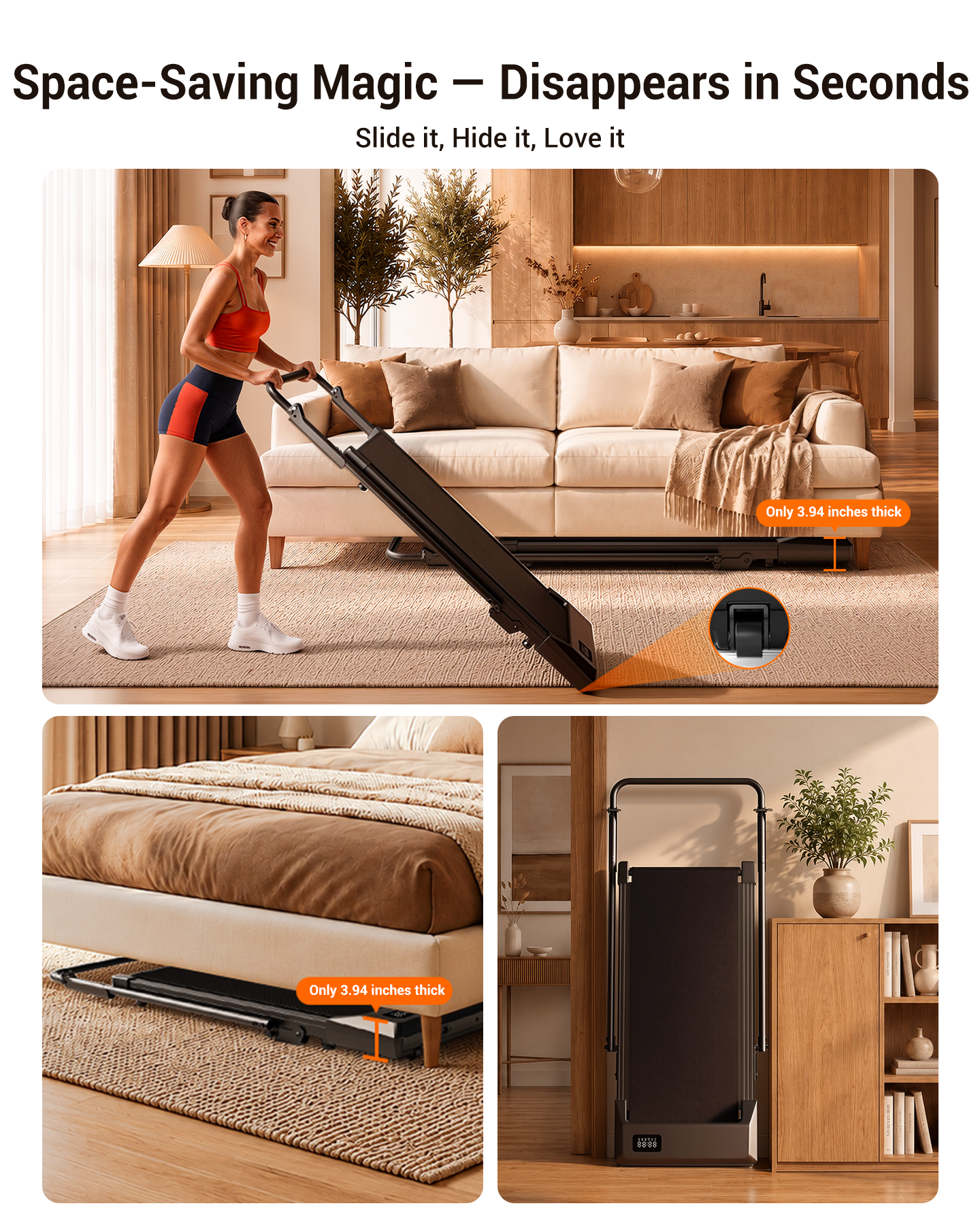 Superun Under Desk Walking Pad Treadmill – Compact Incline Home Office Fitness Walking Machine – BA16