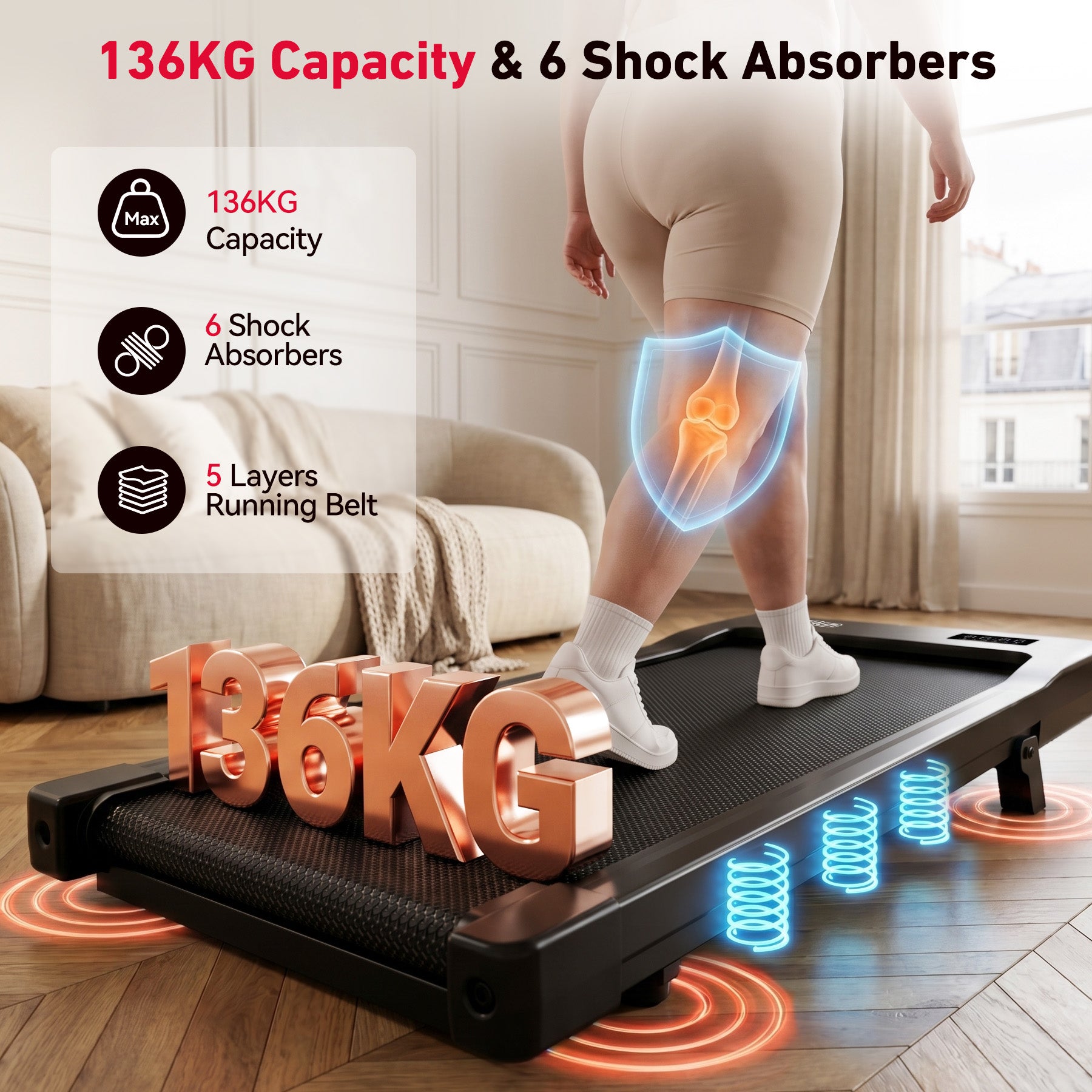 Superun Under Desk Walking Pad Treadmill – Compact Incline Home Office Fitness Walking Machine – BA09