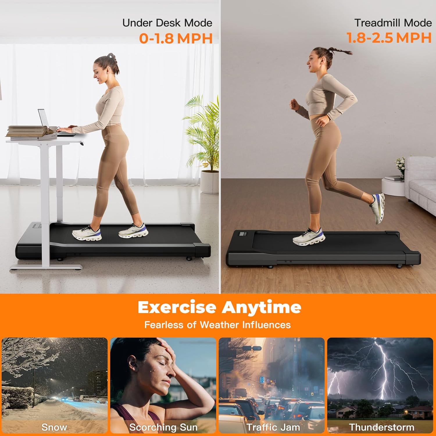 SupeRun Walking Pad, Under Desk Treadmill, 3 in 1 Portable Treadmill with Remote Control LED Display, 2.5 HP Quiet Walking Jogging Machine for Office Home Use, 250 Lbs Capacity