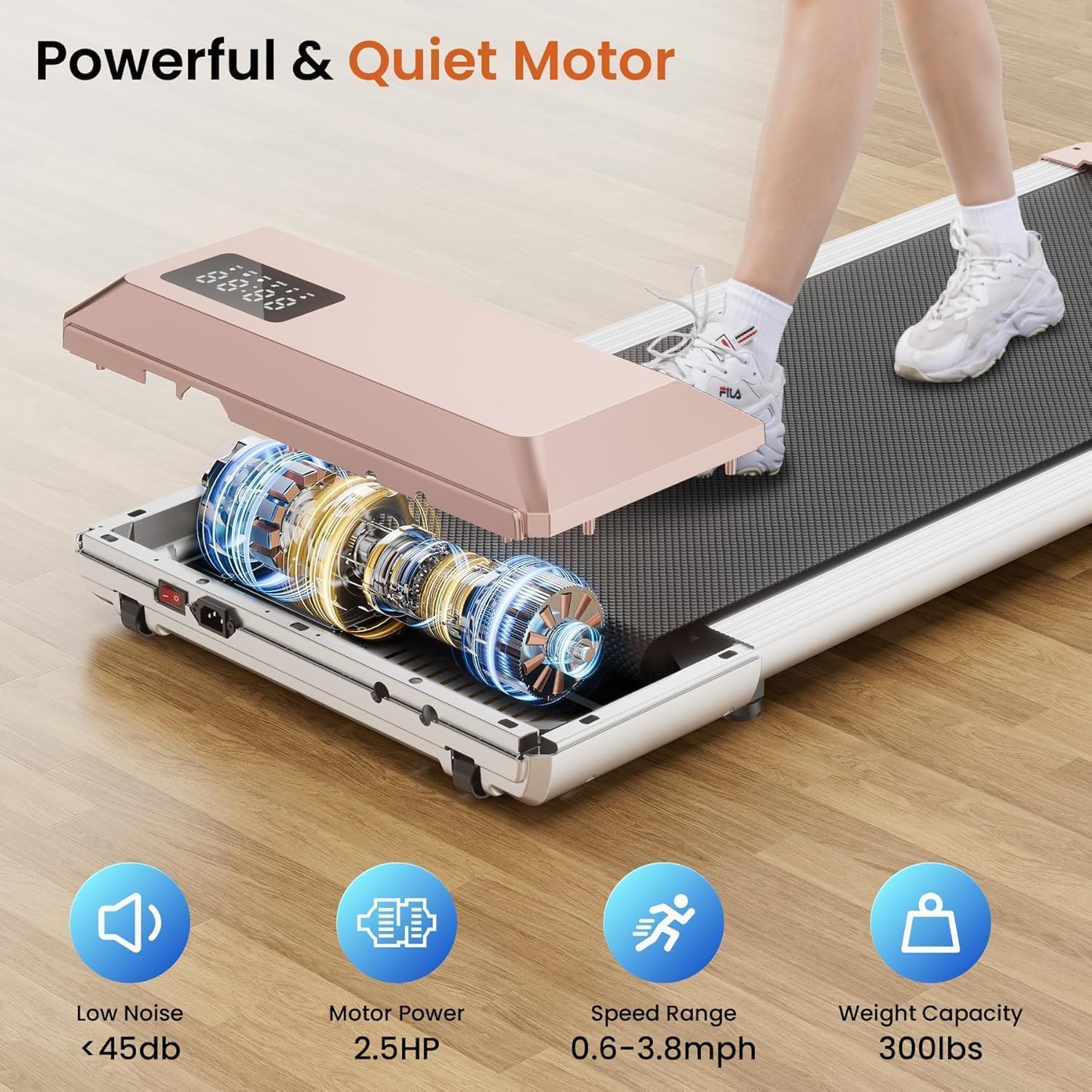 SupeRun Walking Pad, Under Desk Treadmill, 3 in 1 Portable Treadmill with Remote Control LED Display, 2.5 HP Quiet Walking Jogging Machine for Office Home Use, 250 Lbs Capacity