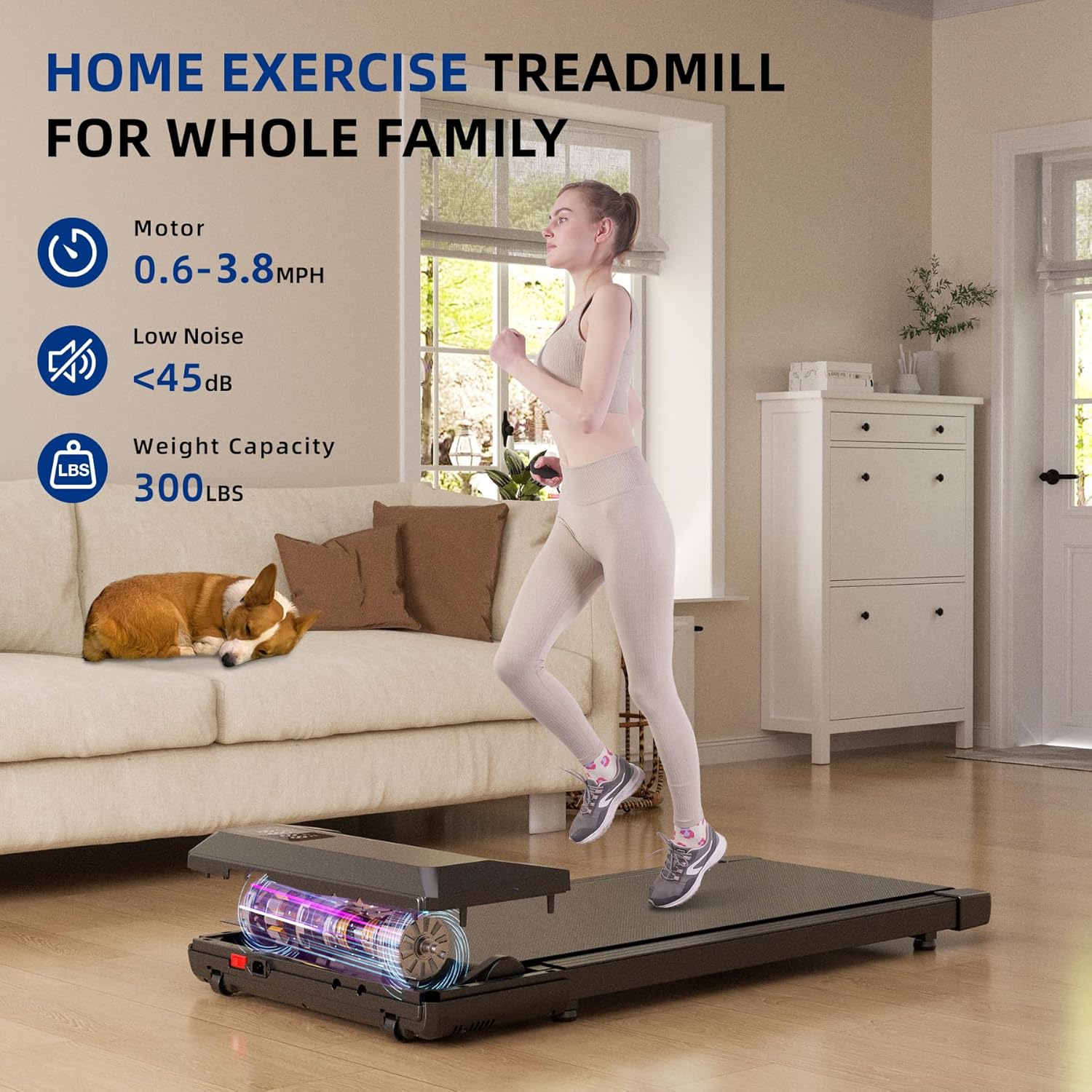 SupeRun Walking Pad, Under Desk Treadmill, 3 in 1 Portable Treadmill with Remote Control LED Display, 2.5 HP Quiet Walking Jogging Machine for Office Home Use, 250 Lbs Capacity