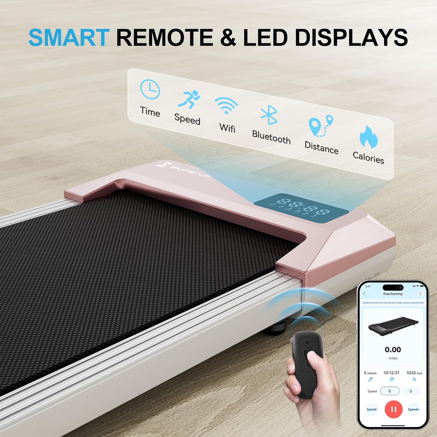 SupeRun Walking Pad, Under Desk Treadmill, 3 in 1 Portable Treadmill with Remote Control LED Display, 2.5 HP Quiet Walking Jogging Machine for Office Home Use, 250 Lbs Capacity