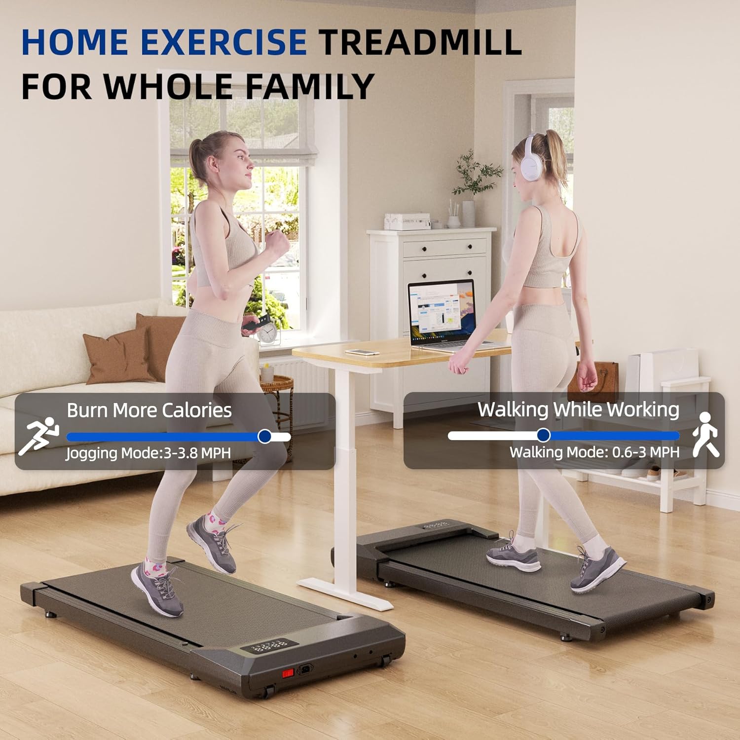 SupeRun Walking Pad, Under Desk Treadmill, 3 in 1 Portable Treadmill with Remote Control LED Display, 2.5 HP Quiet Walking Jogging Machine for Office Home Use, 250 Lbs Capacity