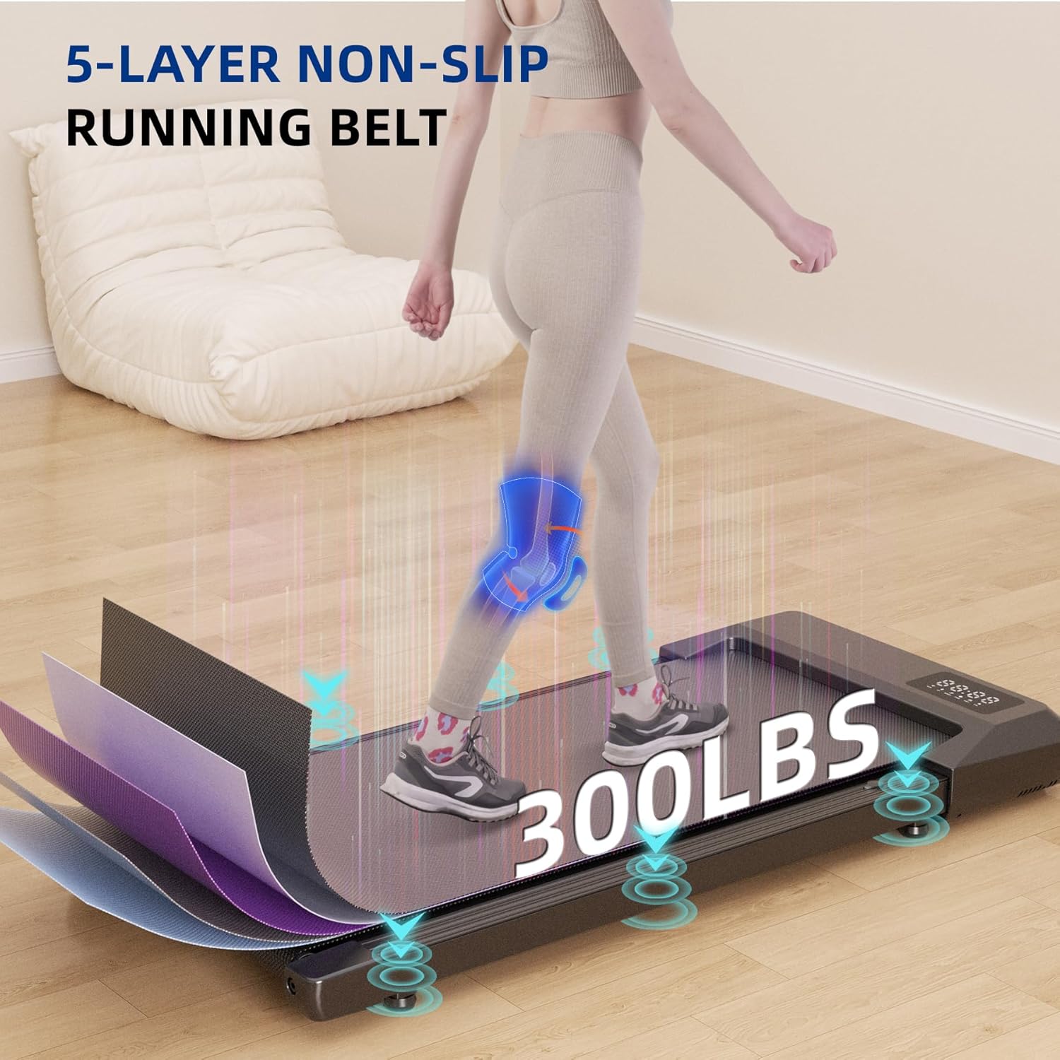 SupeRun Walking Pad, Under Desk Treadmill, 3 in 1 Portable Treadmill with Remote Control LED Display, 2.5 HP Quiet Walking Jogging Machine for Office Home Use, 300 Lbs Capacity