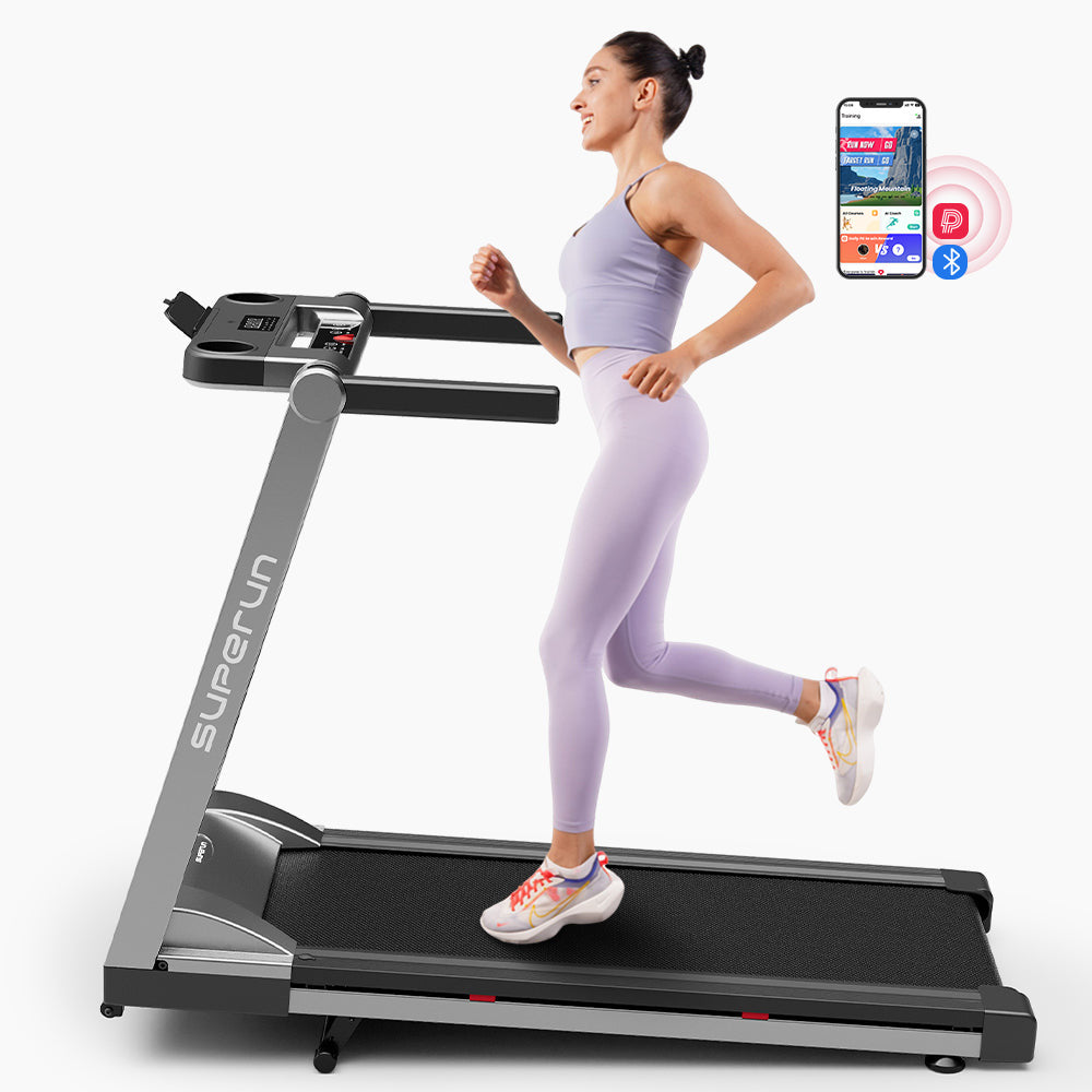 SupeRun® AS02 Inclined Foldable Smart 10 MPH Online Racing Treadmill Silver