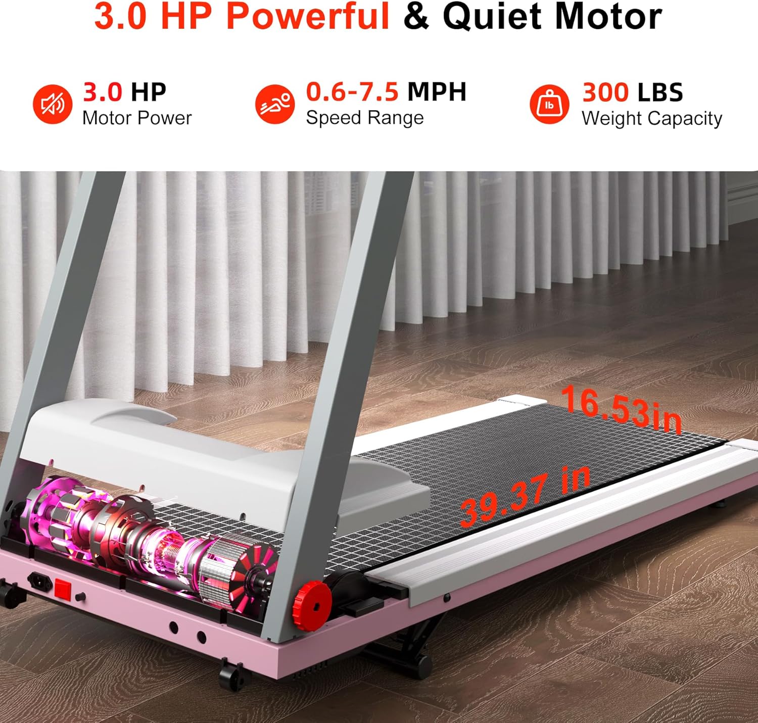 4-in-1 Treadmills for Home with Incline and Handles, Foldable Treadmill for Home Small Spaces, 300 LBS Capacity 3.0 HP 7.5 MPH Folding Running Treadmill with Smart App