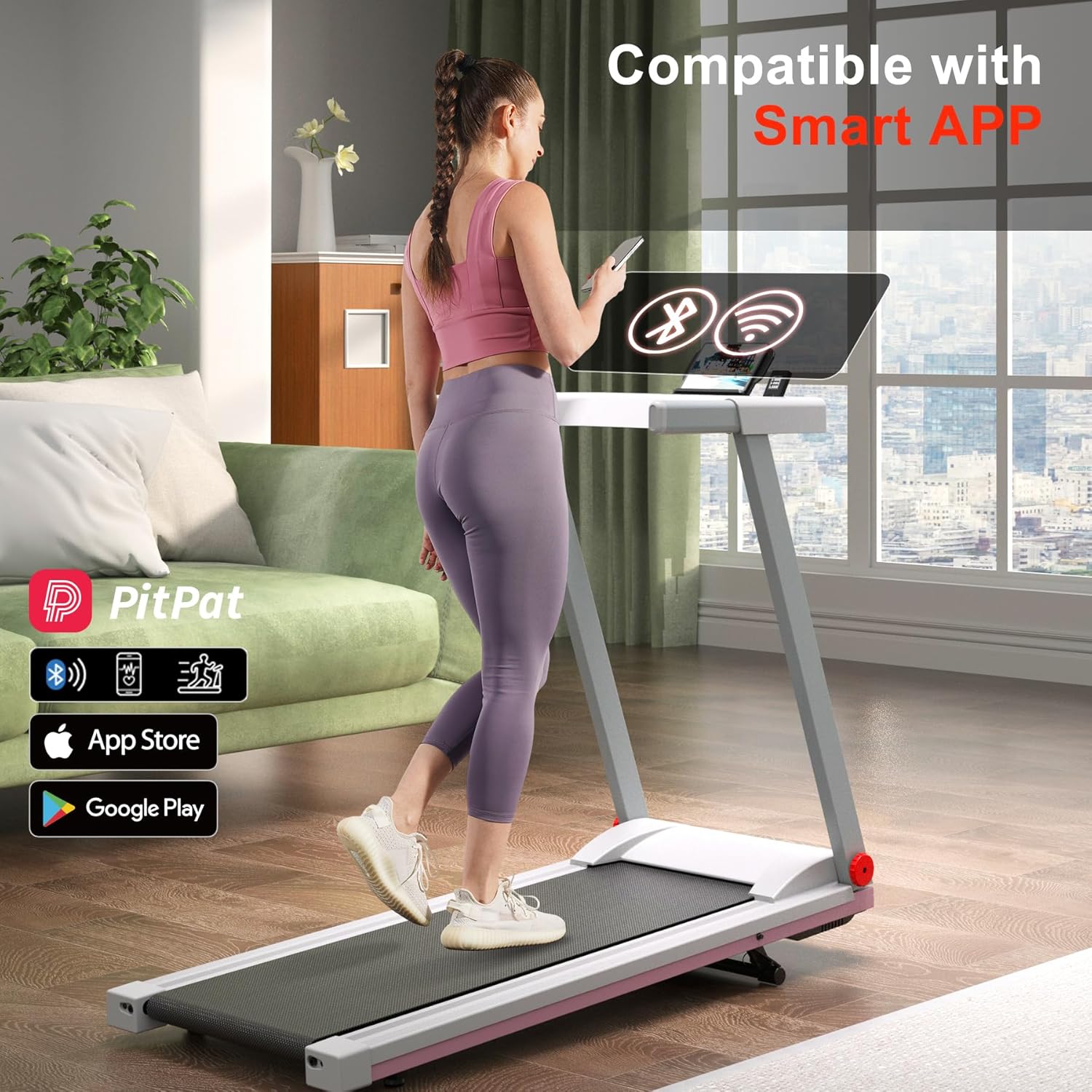 4-in-1 Treadmills for Home with Incline and Handles, Foldable Treadmill for Home Small Spaces, 300 LBS Capacity 3.0 HP 7.5 MPH Folding Running Treadmill with Smart App